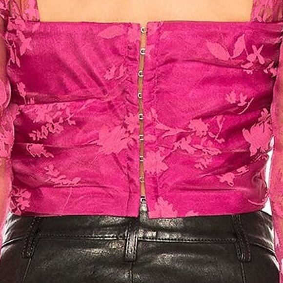 Lovers + Friends Octavia Crop Top in Magenta Corset Balloon Sleeve Tulle Blouse - Picture 7 of 9
